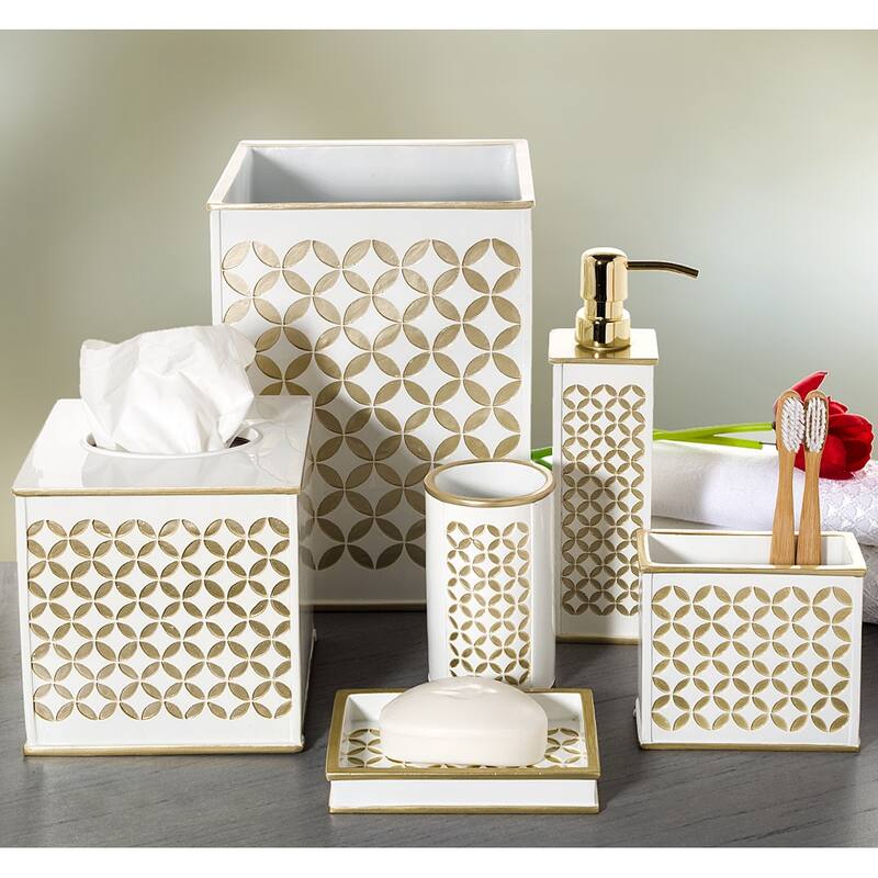 Creative Scents Diamond Lattice White Elegant Bathroom Trash Can - gold