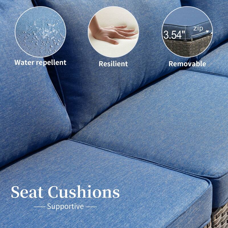 OVIOS 14-piece Deep Seat Wicker Conversation Sectional Set with Glass-top Table