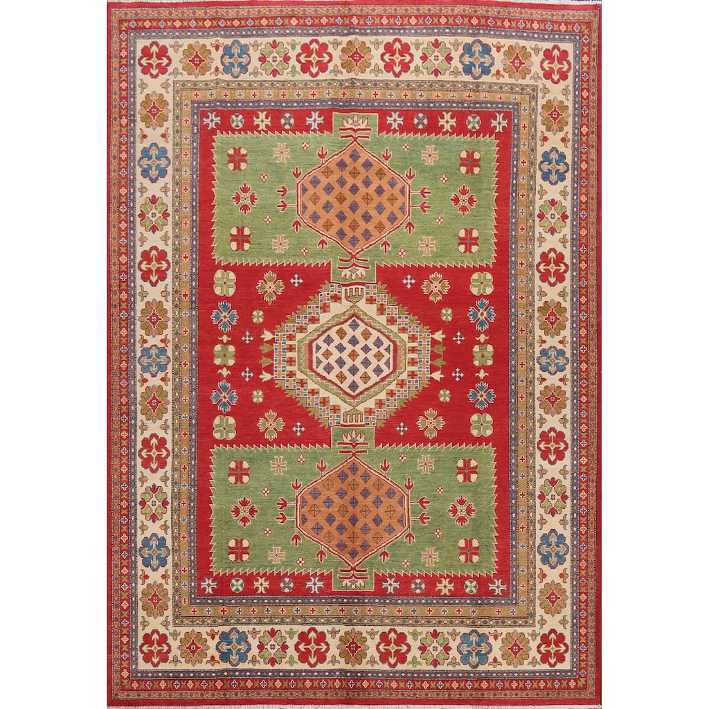 Vegetable Dye Kazak Oriental Geometric Area Rug Wool Handmade Carpet - 8'0" x 9'8"