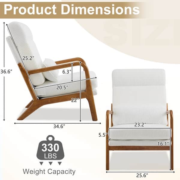 dimension image slide 4 of 5, High Back Solid Wood Armrest Backrest Leisure Chair Accent Chair