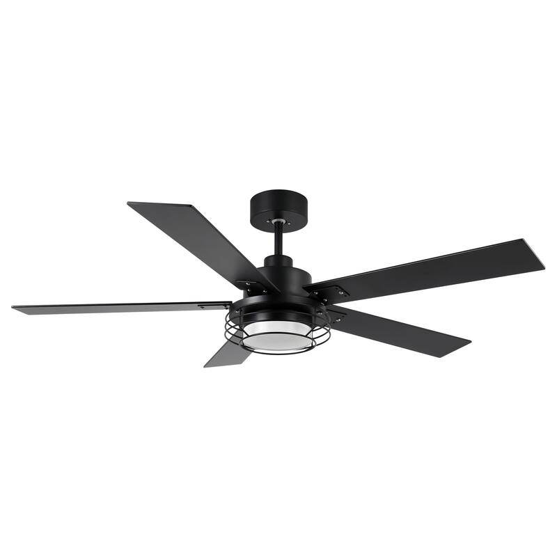 52-in Industrial Metal Caged Ceiling Fan with Light and Remote, Reversible 5-Blade