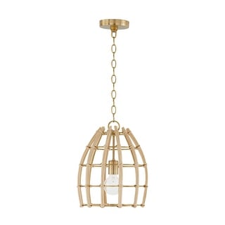 Wren 1-light Matte Brass Small Pendant w/ Handcrafted Rattan