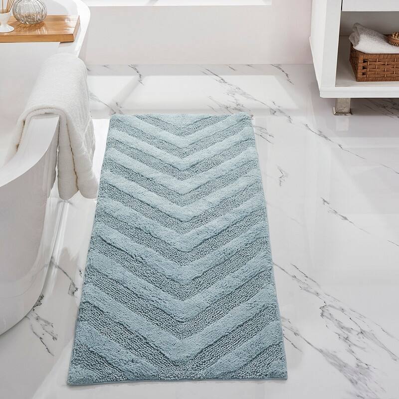 Better Trends Bathroom Rug Set 100% Cotton Tufted Water Absorbent Bath Rug for Shower, Sink Mats Machine Wash Hugo Collection - 4 Piece Set 17"x24" | 20"x20" | 21"x34" | 20"x60" - Blue