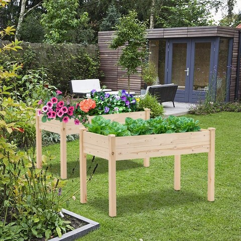 SUNCROWN Outdoor 4-foot Wooden Raised Garden Bed Elevated Planter Box
