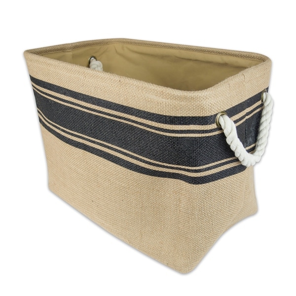18" Brown and Black Border Patterned Rectangular Large Bin with Rope Handles - N/A