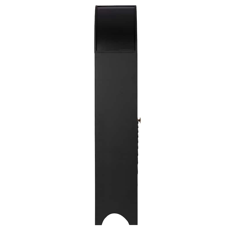 61" Tall Arched Cabinets,Bookcase with storage,Mid-Century Modern 5-Tier Bookshelf with Door,Black