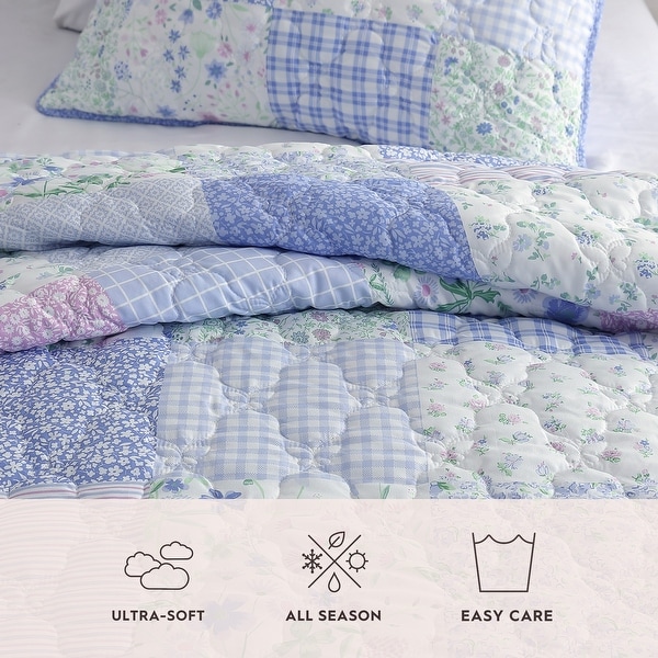 Laura Ashley Parker Patchwork Cozy Purple Quilt Set - On Sale