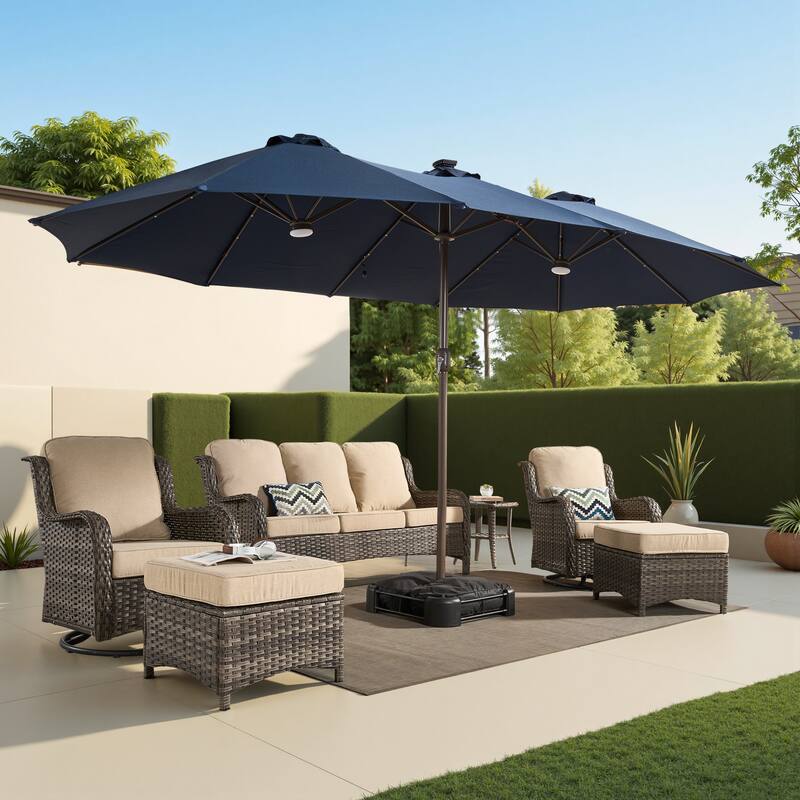 HOOOWOOO Outdoor Patio Umbrella with Solar LED Light