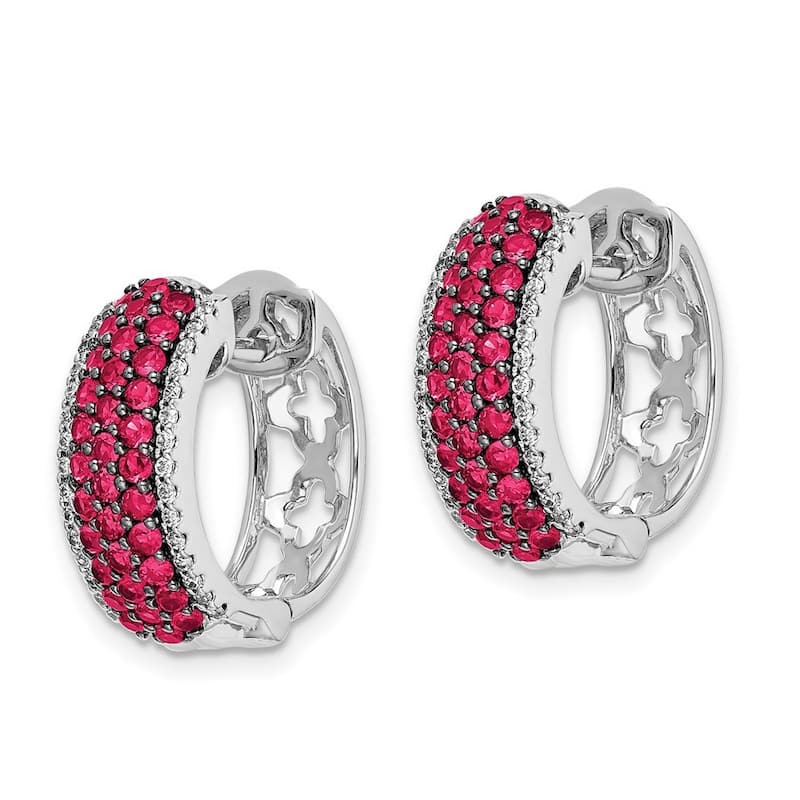 Curata 14k White Gold Diamond and Ruby Earrings - 17x18mm Wide 7mm Thick