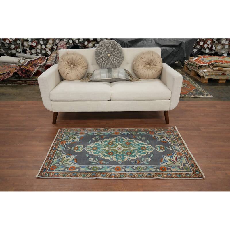 Hand Knotted Oriental 100% Wool Carpet Traditional Floral Purples Tabriz Area Rug - 4' 6'' X 2' 8''