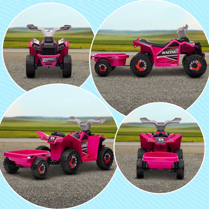 Kids ATV Quad Car with Back Trailer, 6V Kids Electric Car with Forward Backward Function, Wear-Resistant Wheels for Toddlers