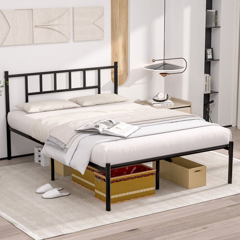 VECELO Victorian Style Metal Platform Bed Frame with Headboard & 12.6" Under Bed Storage-Twin/Full/Queen Size Steel Bed