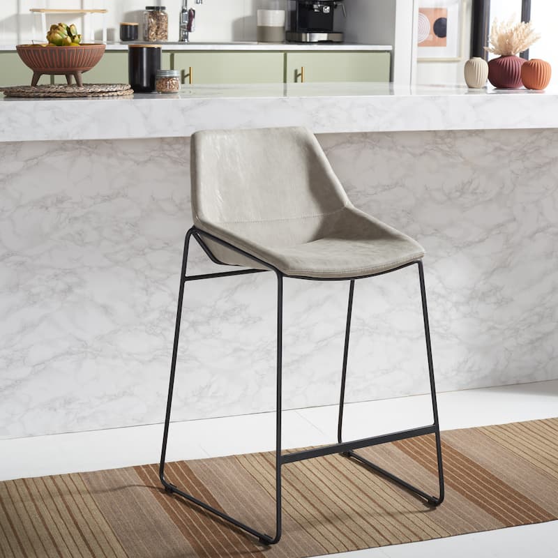 SAFAVIEH Essyllt Mid-Century Modern Counter Stool - 25" W x 22" D x 39" H - 25Wx22Dx39H - Stone/Black Legs
