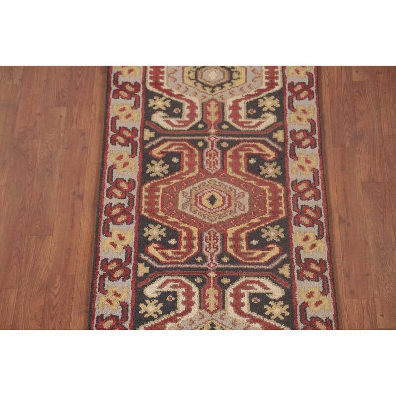 Kazak Runner Rug Handmade Oriental Grey Wool Carpet - 2'5"x 9'10"