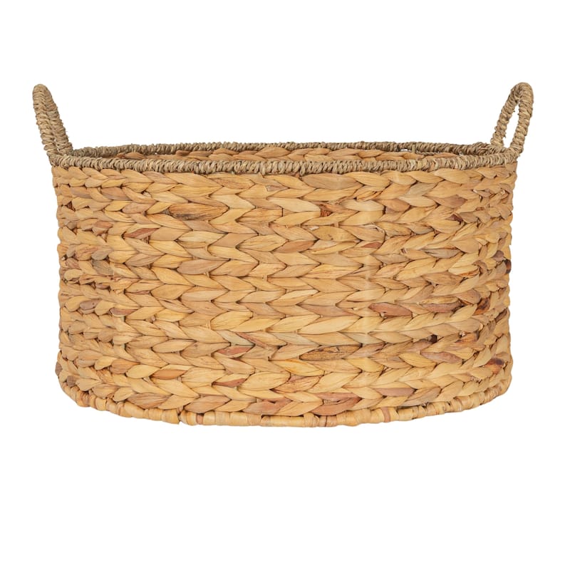 Household Essentials Handwoven Water Hyacinth and Seagrass Basket with Handles - 15.8"L x 9.8"W x 6.9"H