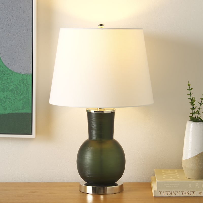 SAFAVIEH Nirav 22-inch Glass Table Lamp - 14"W x 14"D x 22"H - Dark Green
