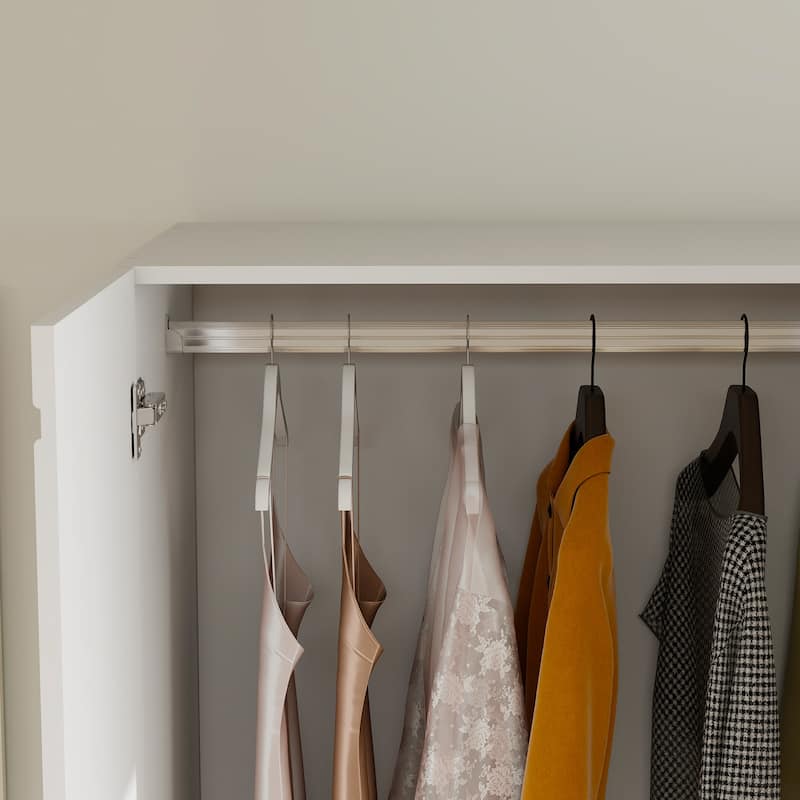 Armoire Wardrobe Closet with Drawer and Shelves, Freestanding Wooden Bedroom Armoire Closet with Hanging Rod
