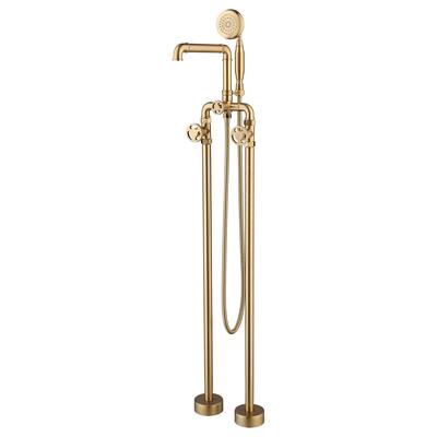 Freestanding Clawfoot Tub Faucet With Hand Shower Floor Mounted Bathtub Faucet Three Handle Tub Filler Industrial Modern Taps