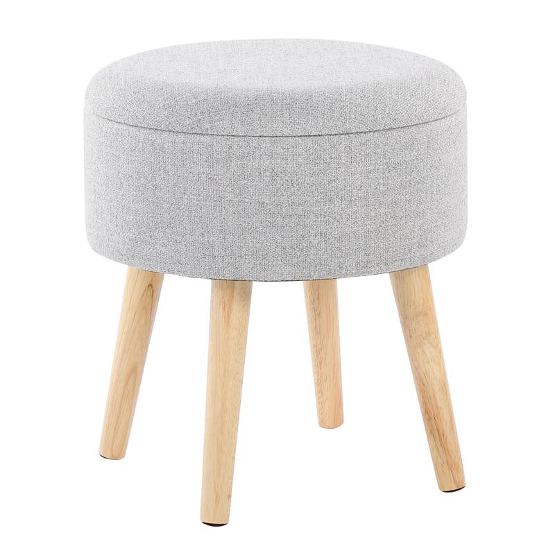 Tray Contemporary Storage Ottoman with Matching Stool in Fabric and Wood Legs by LumiSource
