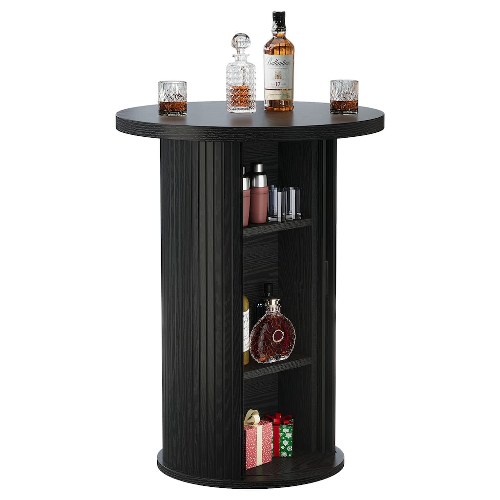Rustic Round Bar Table, 35.4" High Top Pub Table with 3-Tier Shelf