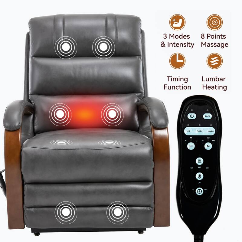 Power Lift Recliner Chair Dual Motor Infinite Position with Solid Wood Armrests, Heat Massage and Heavy Duty Motion Mechanism