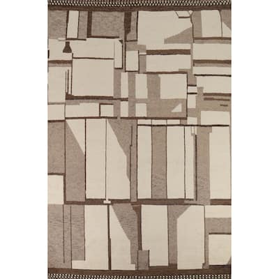 Moroccan Abstract Area Rug Hand-Knotted Geometric Wool Carpet - 8'10"x 12'2"