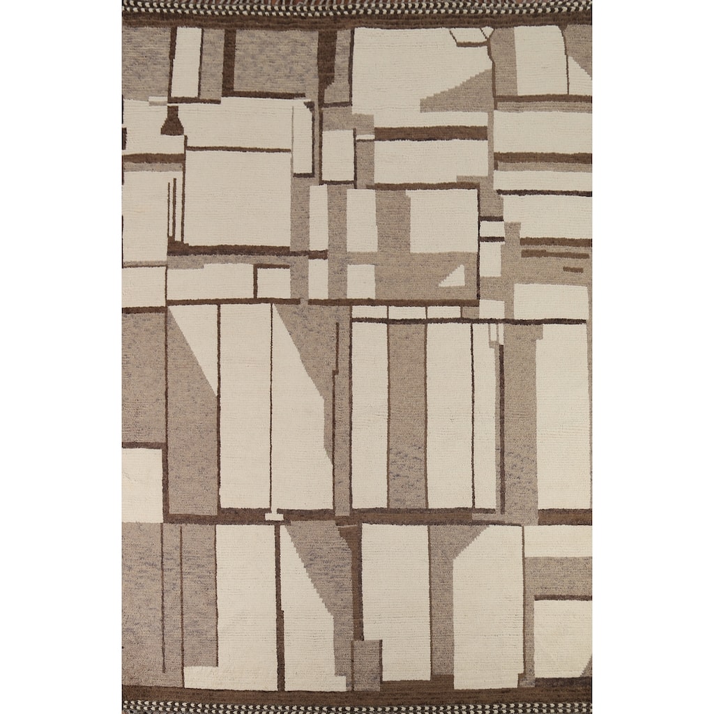 Moroccan Abstract Area Rug Hand-Knotted Geometric Wool Carpet - 8'10"x 12'2"