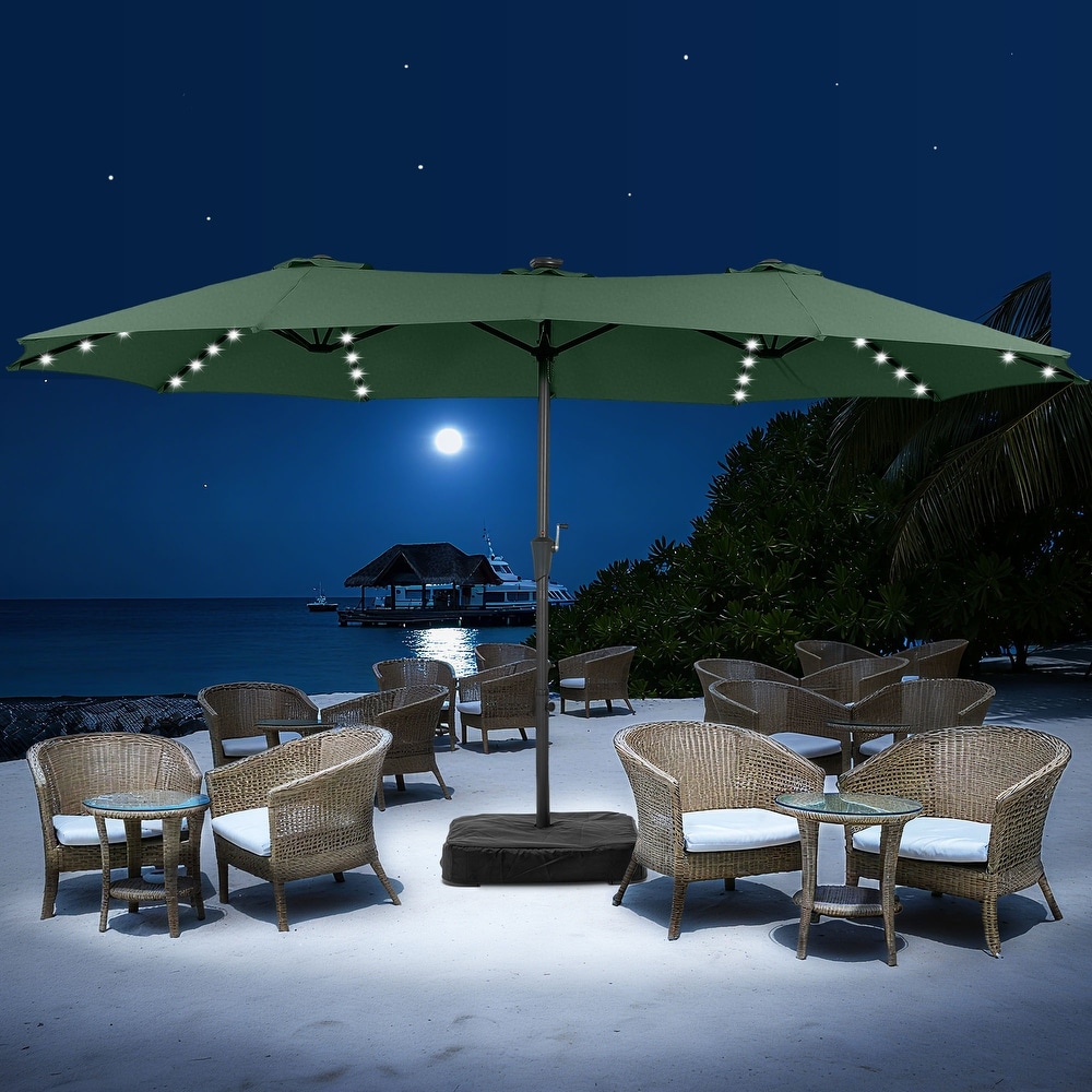 3 tier vented patio umbrella Yaheetech 10FT LED Patio Umbrella Solar Market Umbrella with Button Tilt and Crank Operation Mechanism Red Polyester one_size
