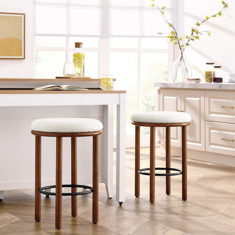 Fable Boucle Fabric Counter Stools - Set of 2 - Walnut Ivory