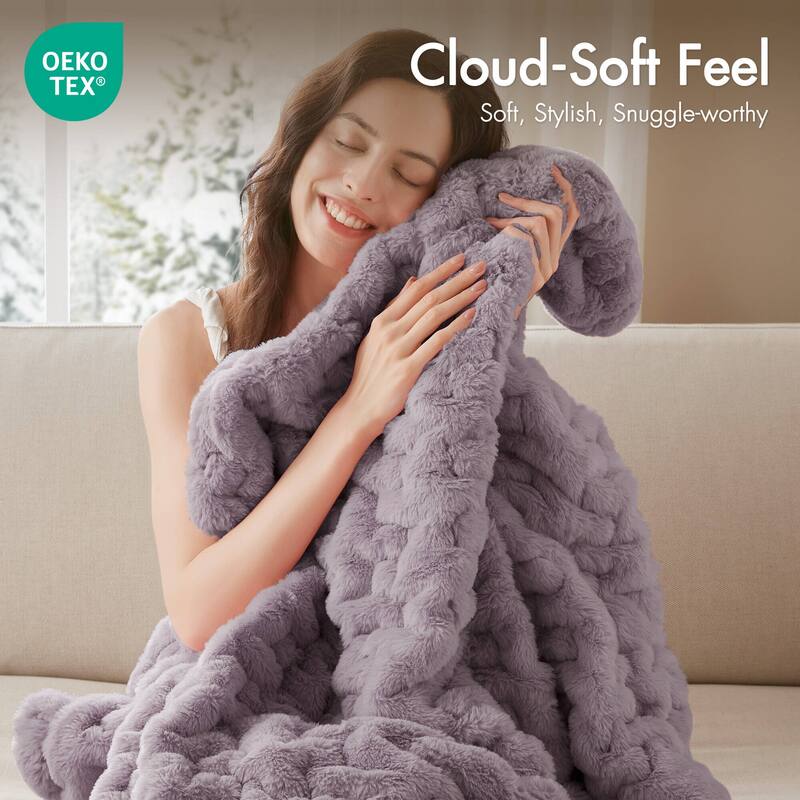 Madison Park Ruched Fur Throw
