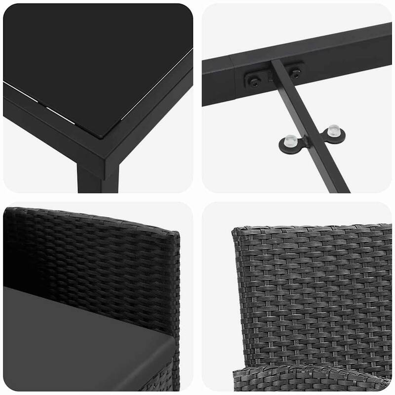 vidaXL Garden Dining Set with Cushion Black Poly Rattan