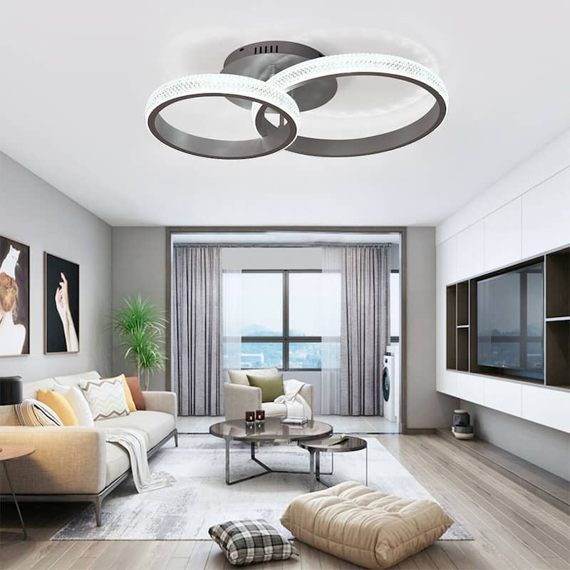 Acrylic LED Ceiling Light Shape Chandelier Dimmable Remote 2 Ring - 28. ...