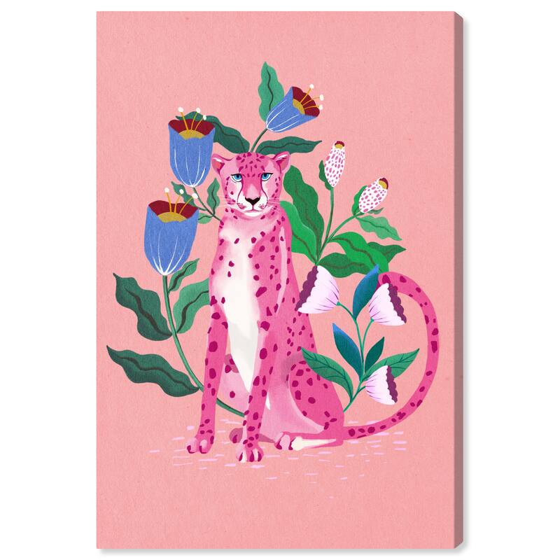 Wynwood Studio Canvas Animals Pink Leopard Floral Pink and Modern & Contemporary Wall Art Canvas Print