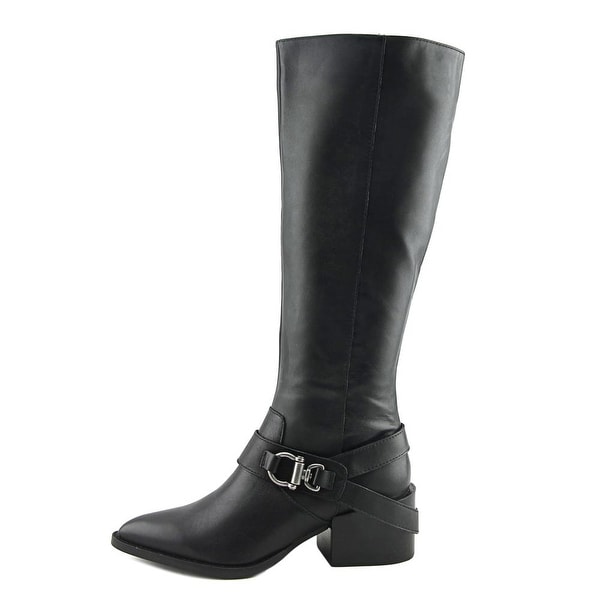 Women Leather Black Knee High Boot 