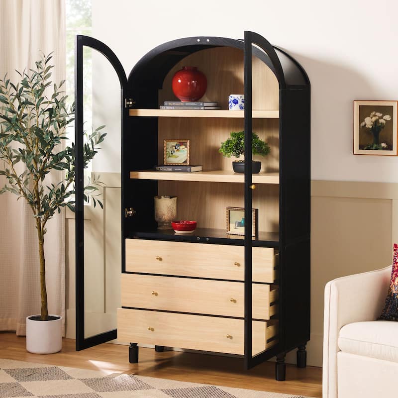 Walker Edison Modern Arched MDF Bookshelf Cabinet with Tall Glass Doors