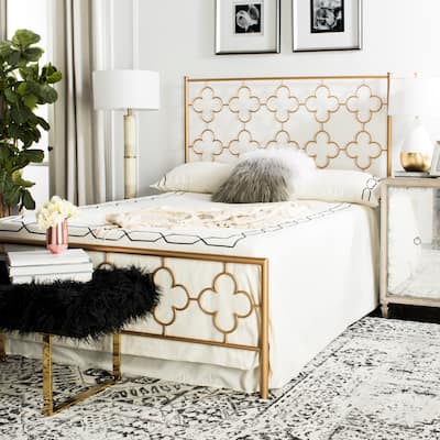 SAFAVIEH Bedding Morris Lattice Metal Queen Size Bed - Antique Gold