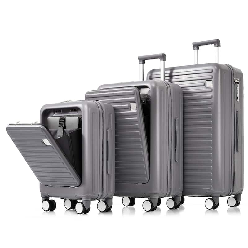 Luggage Set of Three, ABS Hard Shell Luggage with Spinner Wheels - Light Grey