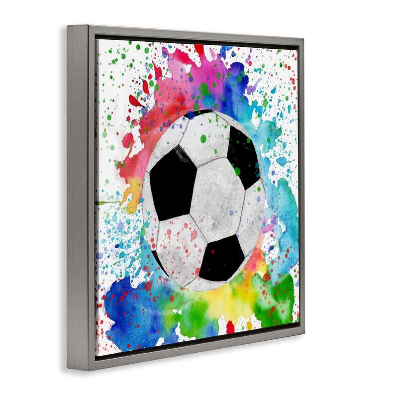 Stupell Vivid Splash & Soccer Ball Framed Floater Canvas Wall Art Design By Kim Allen