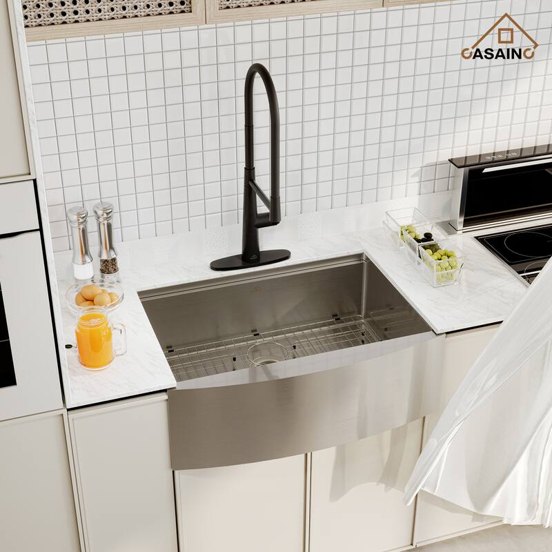 Stainless Steel Sink 30 in. Single Bowl Farmhouse Apron Kitchen Sink with Kitchen Faucet and Accessories