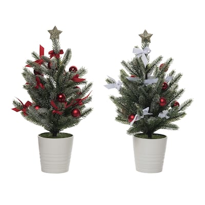 Transpac Red & Green Mini Tree Set of 2 Christmas Home Decorations