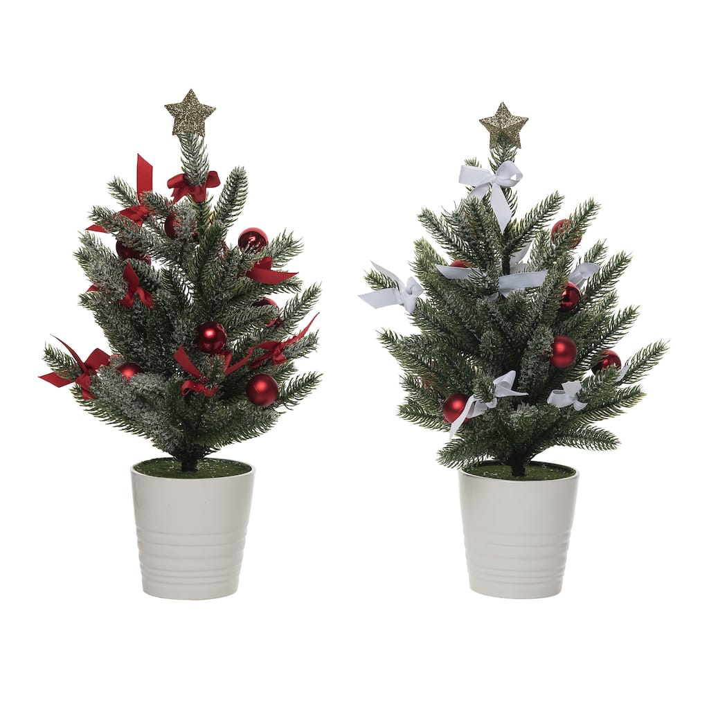 Transpac Red & Green Mini Tree Set of 2 Christmas Home Decorations