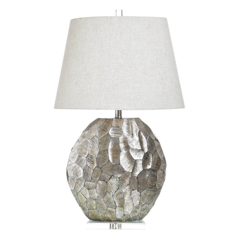 StyleCraft Poly Table Lamp - Eggie Silver - White Shade - Eggie Silver, Heathered Oatmeal