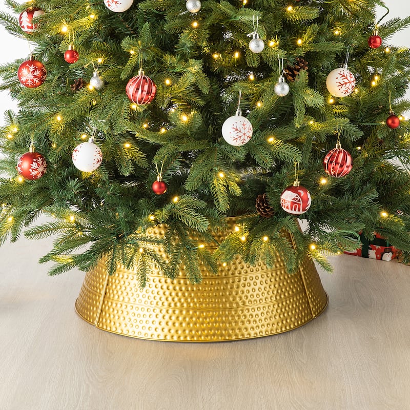 Glitzhome 26"D/22"D Hammer-harden Textured Metal Christmas Tree Collars