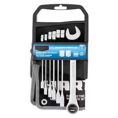 7-Piece MM Ratcheting Wrench Set with Tool Pouch