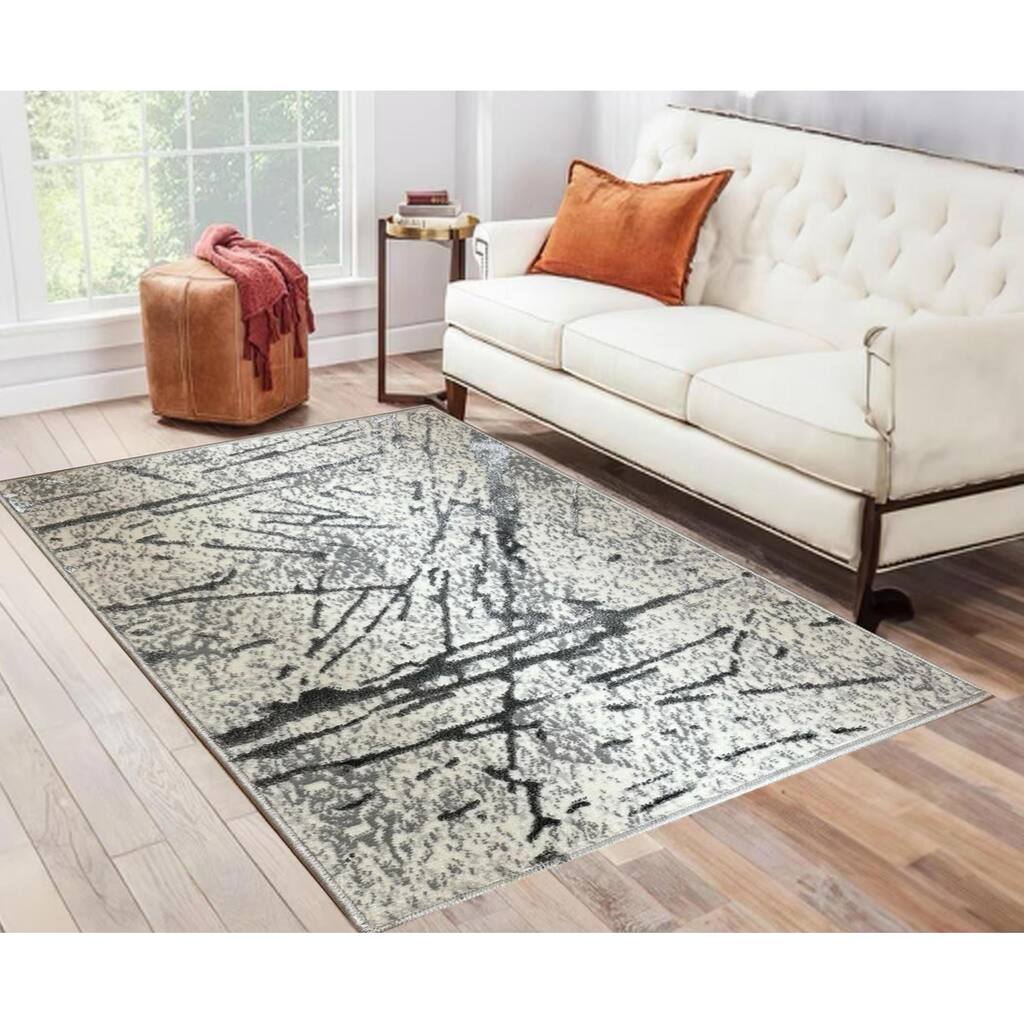 Luxury Area Rug in Gray with Silver Abstract Design,8' x 10' - 8' x 10'