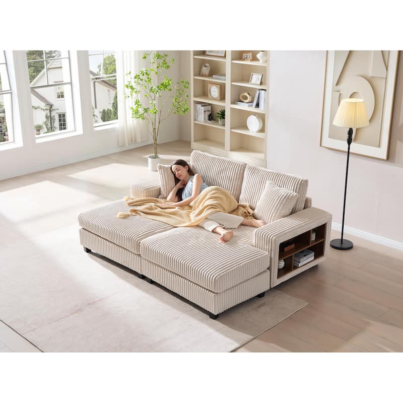 79.5" Corduroy Sectional Sofa Sleeper Sofa, Convertible Double Chaise Lounges Couch