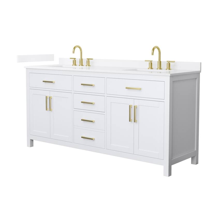Wyndham Collection WCG2424-72D-QTZ-US3MXX Beckett 72" Free Standing - White / White Quartz Top / Brushed Gold Hardware