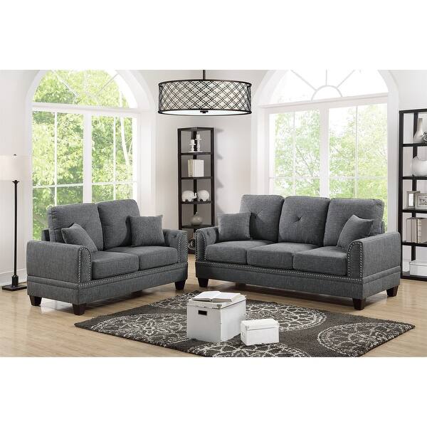 Classic Sofa And Loveseat Ash Black Blended Fabric 2pc Sofa ...