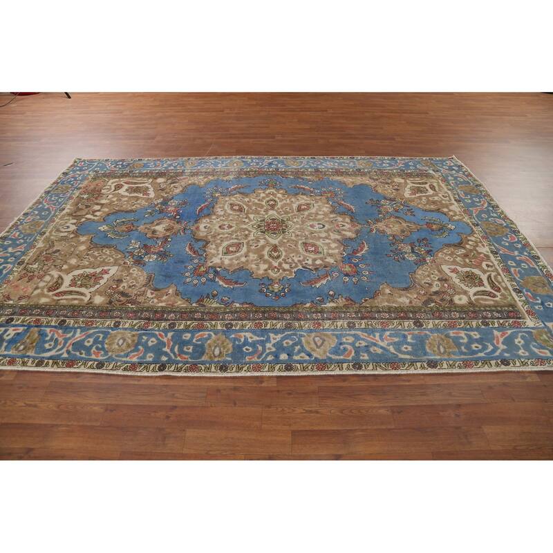 Blue Tabriz Persian Vintage Area Rug Handmade Bedroom Wool Carpet - 6'2"x 9'9"
