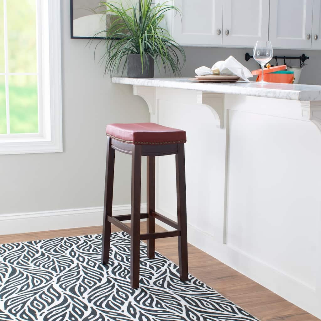 Linon Willamette Backless Red Faux Leather Bar Stool